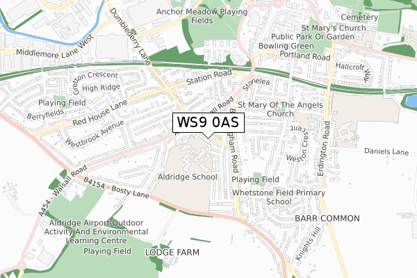 WS9 0AS map - small scale - OS Open Zoomstack (Ordnance Survey)
