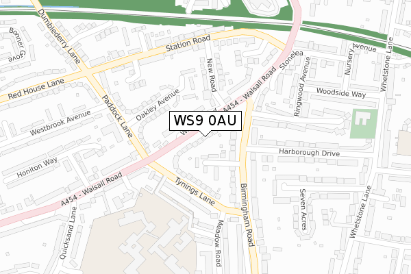 WS9 0AU map - large scale - OS Open Zoomstack (Ordnance Survey)