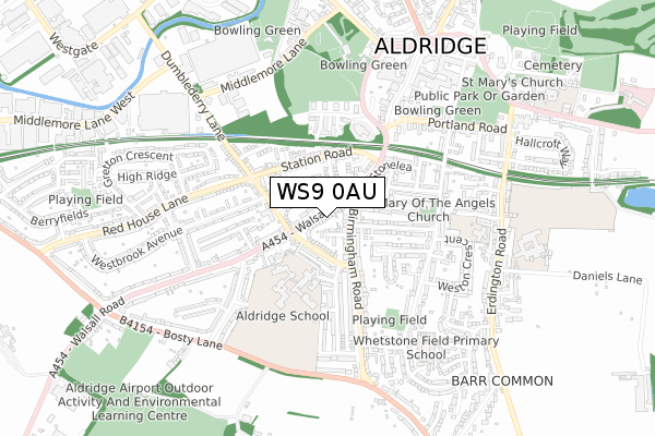 WS9 0AU map - small scale - OS Open Zoomstack (Ordnance Survey)