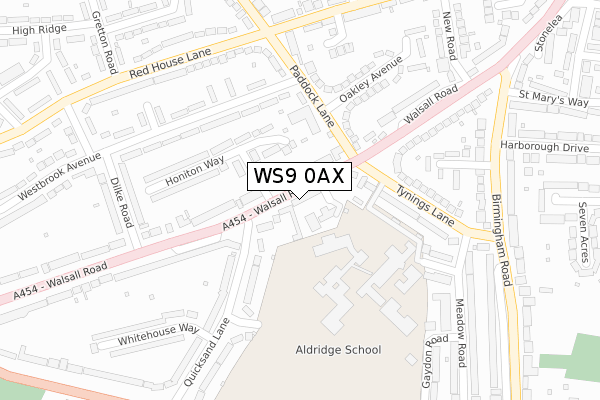 WS9 0AX map - large scale - OS Open Zoomstack (Ordnance Survey)