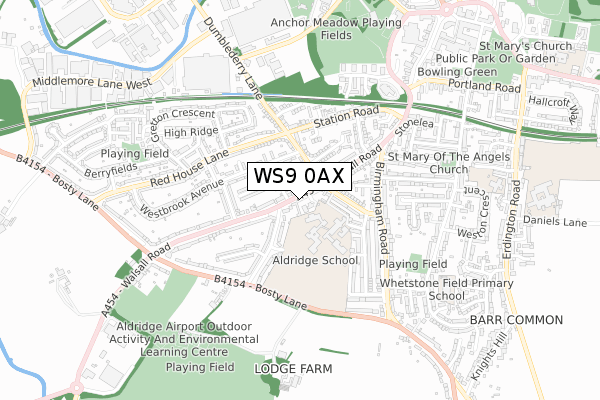 WS9 0AX map - small scale - OS Open Zoomstack (Ordnance Survey)