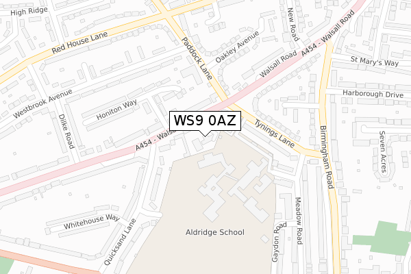 WS9 0AZ map - large scale - OS Open Zoomstack (Ordnance Survey)