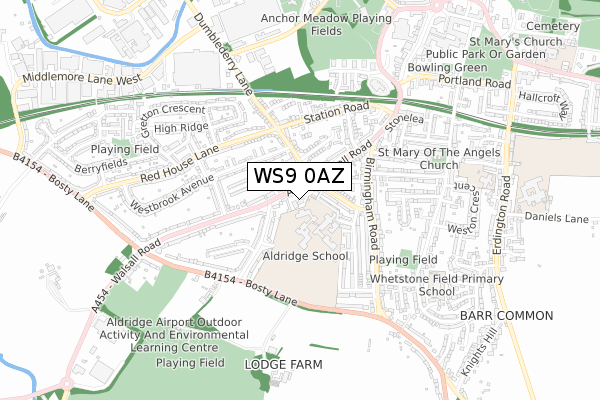 WS9 0AZ map - small scale - OS Open Zoomstack (Ordnance Survey)