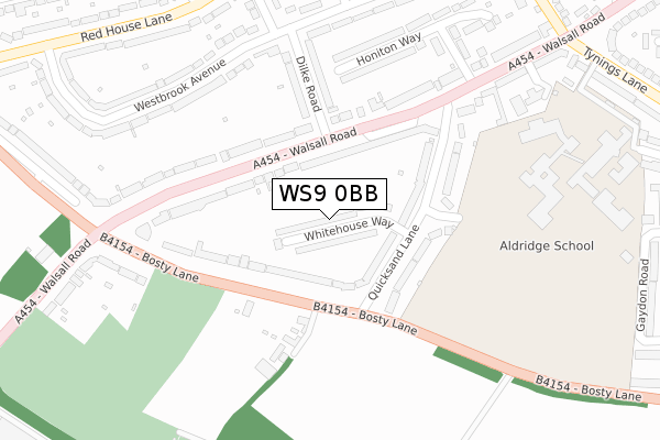 WS9 0BB map - large scale - OS Open Zoomstack (Ordnance Survey)