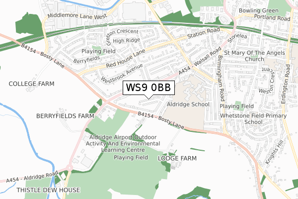 WS9 0BB map - small scale - OS Open Zoomstack (Ordnance Survey)