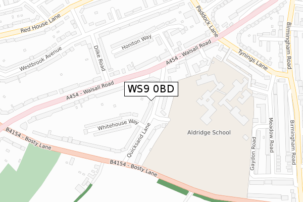 WS9 0BD map - large scale - OS Open Zoomstack (Ordnance Survey)