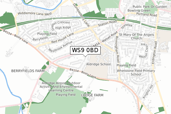 WS9 0BD map - small scale - OS Open Zoomstack (Ordnance Survey)