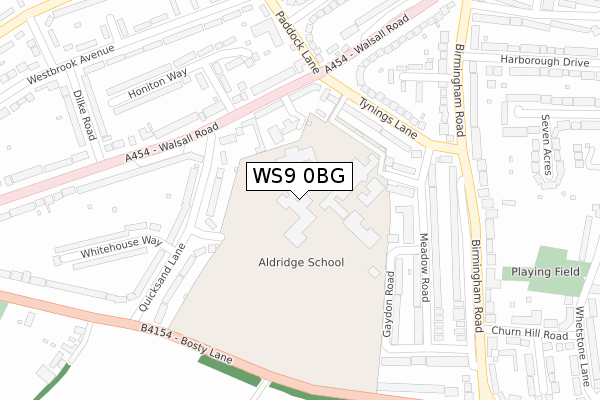 WS9 0BG map - large scale - OS Open Zoomstack (Ordnance Survey)