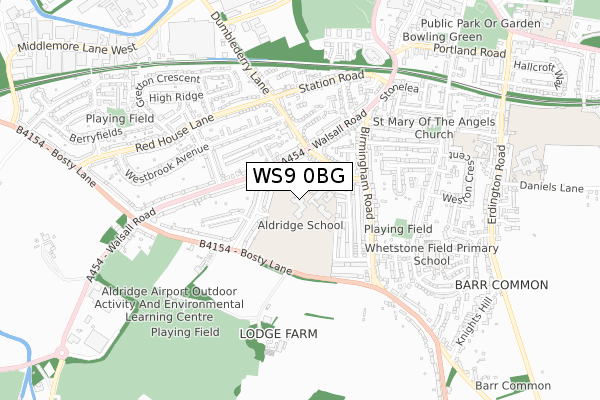 WS9 0BG map - small scale - OS Open Zoomstack (Ordnance Survey)