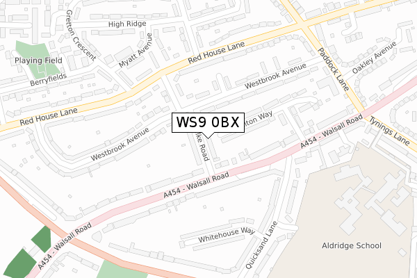 WS9 0BX map - large scale - OS Open Zoomstack (Ordnance Survey)