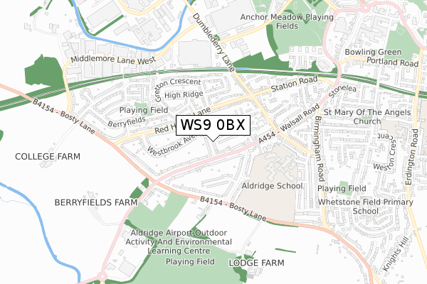 WS9 0BX map - small scale - OS Open Zoomstack (Ordnance Survey)
