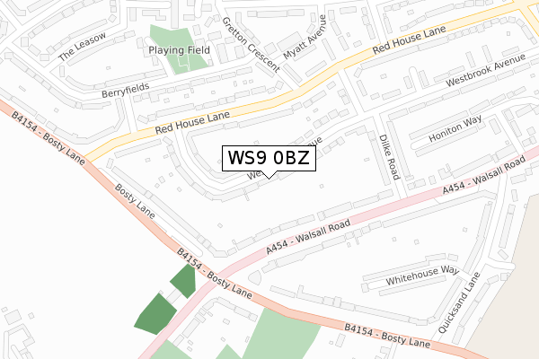 WS9 0BZ map - large scale - OS Open Zoomstack (Ordnance Survey)