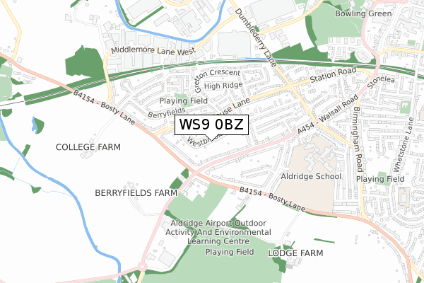 WS9 0BZ map - small scale - OS Open Zoomstack (Ordnance Survey)