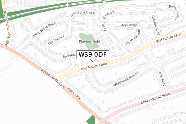 WS9 0DF map - large scale - OS Open Zoomstack (Ordnance Survey)