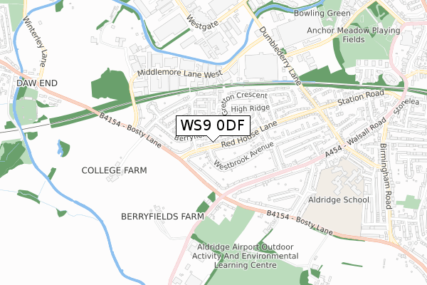 WS9 0DF map - small scale - OS Open Zoomstack (Ordnance Survey)