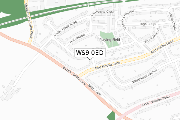 WS9 0ED map - large scale - OS Open Zoomstack (Ordnance Survey)