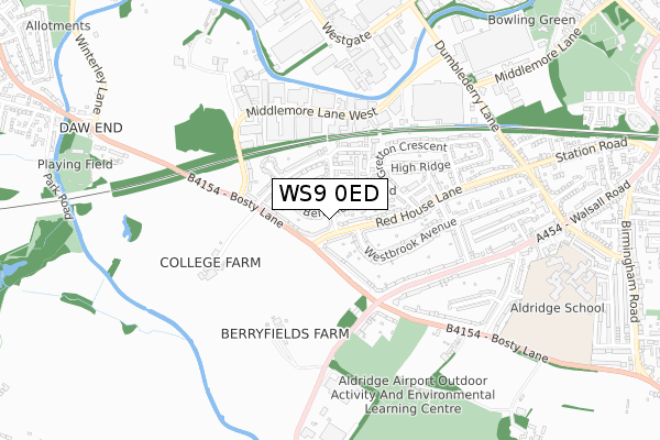 WS9 0ED map - small scale - OS Open Zoomstack (Ordnance Survey)