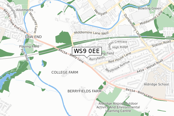 WS9 0EE map - small scale - OS Open Zoomstack (Ordnance Survey)