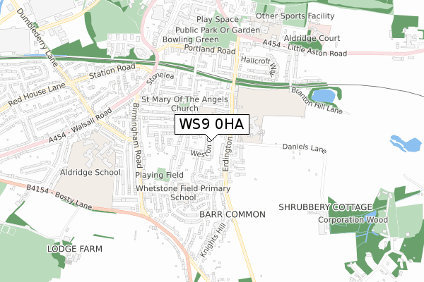 WS9 0HA map - small scale - OS Open Zoomstack (Ordnance Survey)