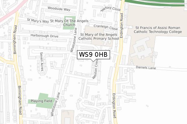 WS9 0HB map - large scale - OS Open Zoomstack (Ordnance Survey)