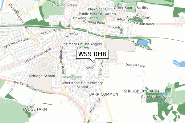 WS9 0HB map - small scale - OS Open Zoomstack (Ordnance Survey)