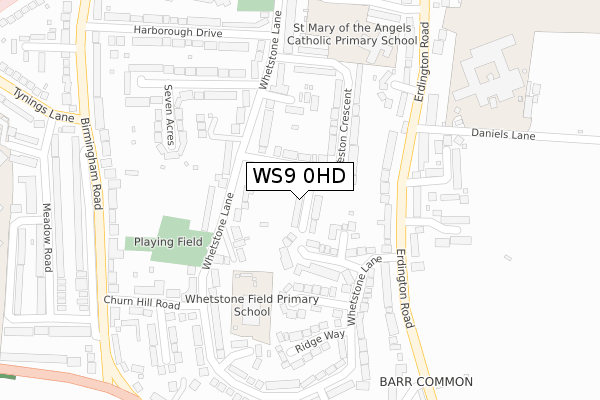 WS9 0HD map - large scale - OS Open Zoomstack (Ordnance Survey)