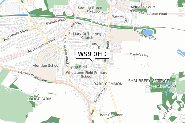 WS9 0HD map - small scale - OS Open Zoomstack (Ordnance Survey)