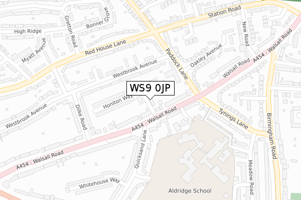 WS9 0JP map - large scale - OS Open Zoomstack (Ordnance Survey)