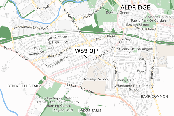 WS9 0JP map - small scale - OS Open Zoomstack (Ordnance Survey)