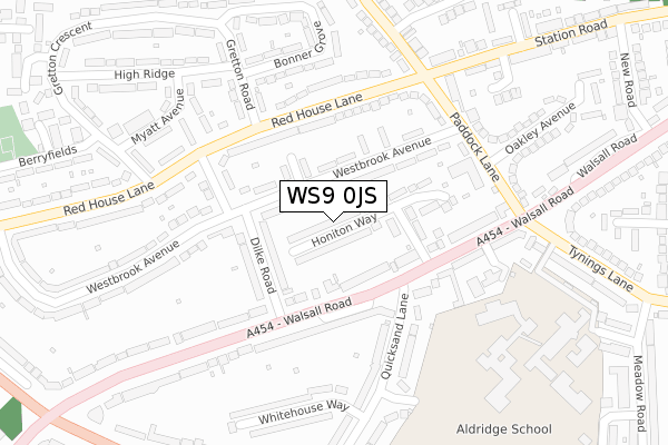 WS9 0JS map - large scale - OS Open Zoomstack (Ordnance Survey)