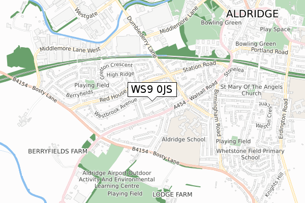 WS9 0JS map - small scale - OS Open Zoomstack (Ordnance Survey)