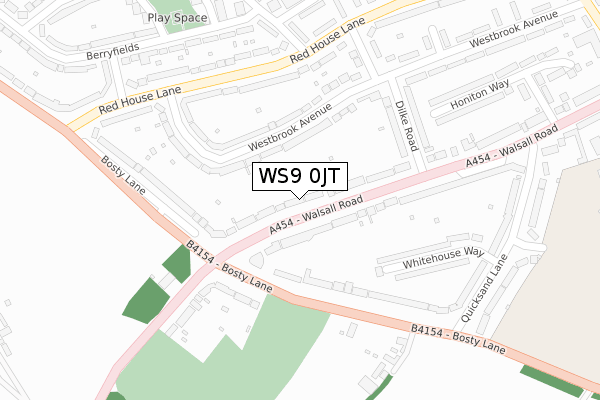 WS9 0JT map - large scale - OS Open Zoomstack (Ordnance Survey)