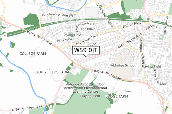 WS9 0JT map - small scale - OS Open Zoomstack (Ordnance Survey)