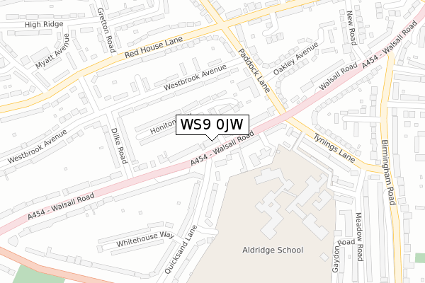 WS9 0JW map - large scale - OS Open Zoomstack (Ordnance Survey)