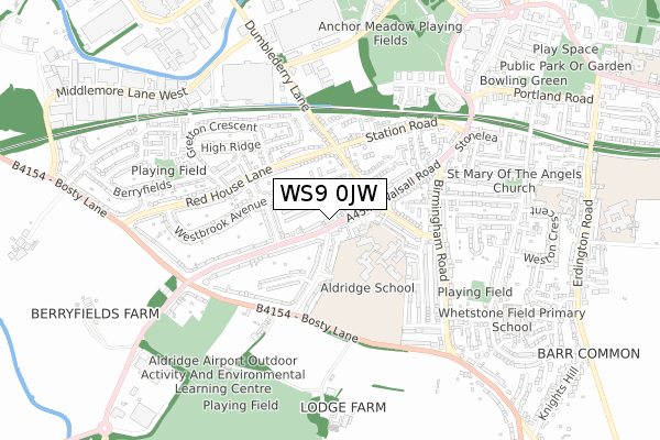 WS9 0JW map - small scale - OS Open Zoomstack (Ordnance Survey)