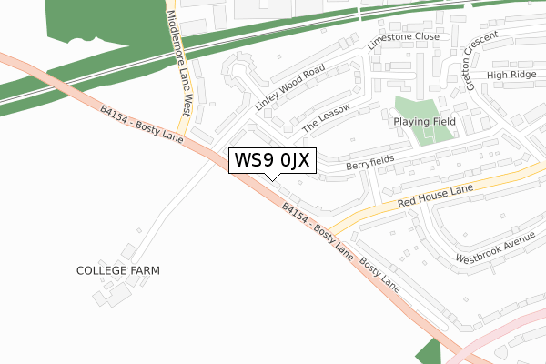 WS9 0JX map - large scale - OS Open Zoomstack (Ordnance Survey)