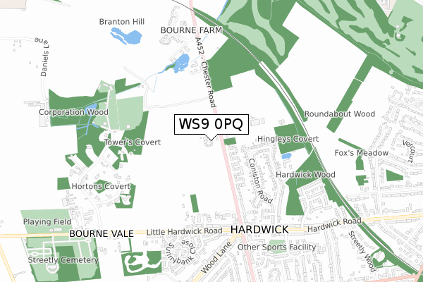 WS9 0PQ map - small scale - OS Open Zoomstack (Ordnance Survey)