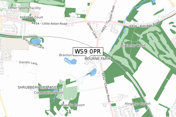 WS9 0PR map - small scale - OS Open Zoomstack (Ordnance Survey)