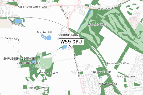 WS9 0PU map - small scale - OS Open Zoomstack (Ordnance Survey)