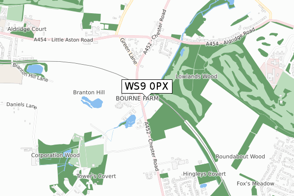 WS9 0PX map - small scale - OS Open Zoomstack (Ordnance Survey)