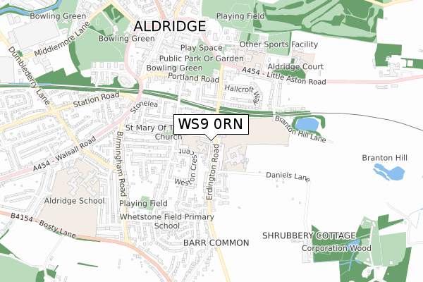 WS9 0RN map - small scale - OS Open Zoomstack (Ordnance Survey)