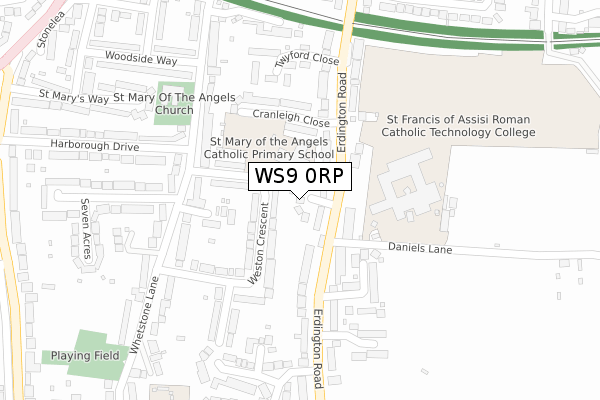 WS9 0RP map - large scale - OS Open Zoomstack (Ordnance Survey)