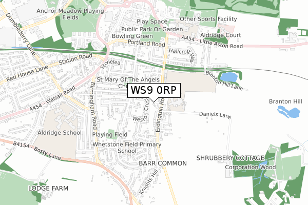 WS9 0RP map - small scale - OS Open Zoomstack (Ordnance Survey)