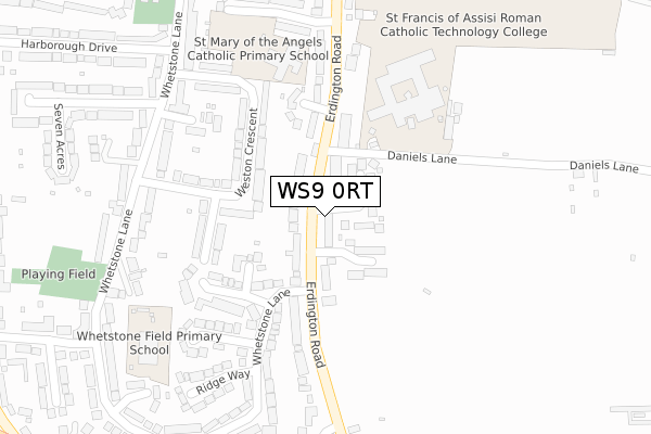 WS9 0RT map - large scale - OS Open Zoomstack (Ordnance Survey)