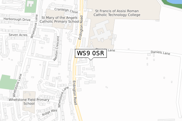 WS9 0SR map - large scale - OS Open Zoomstack (Ordnance Survey)