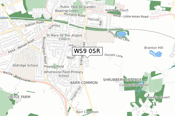 WS9 0SR map - small scale - OS Open Zoomstack (Ordnance Survey)