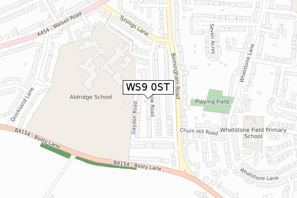 WS9 0ST map - large scale - OS Open Zoomstack (Ordnance Survey)