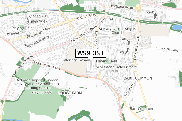 WS9 0ST map - small scale - OS Open Zoomstack (Ordnance Survey)