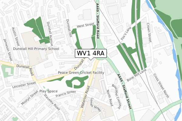 WV1 4RA map - large scale - OS Open Zoomstack (Ordnance Survey)