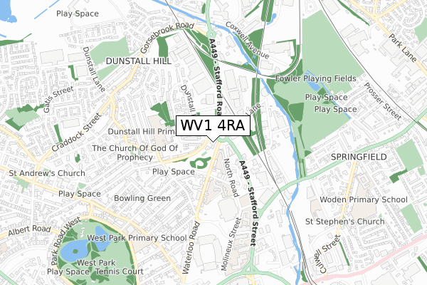 WV1 4RA map - small scale - OS Open Zoomstack (Ordnance Survey)